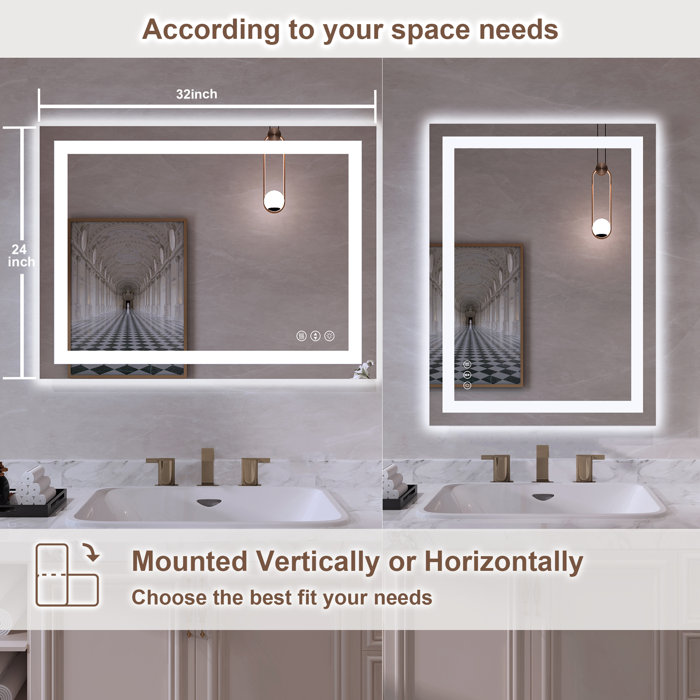 Wrought Studio Dokes Frameless AntiFog LED Lighted Dimmable Wall